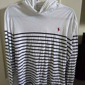Polo Ralph Lauren White and Navy Striped Hoodie